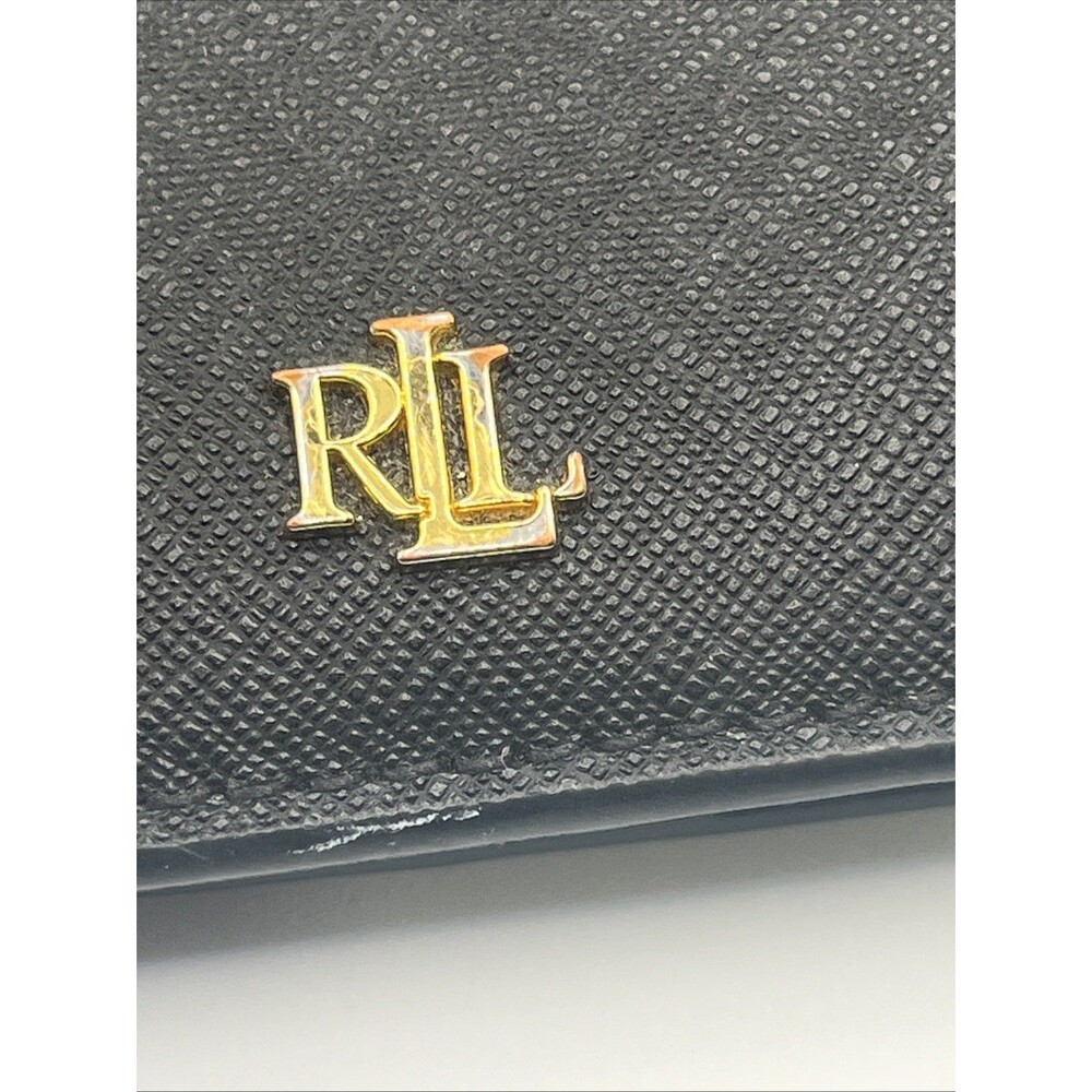 Lauren Ralph Lauren Crosshatch Leather Slim Snapped-Closure Wallet Black Used - Picture 2 of 7